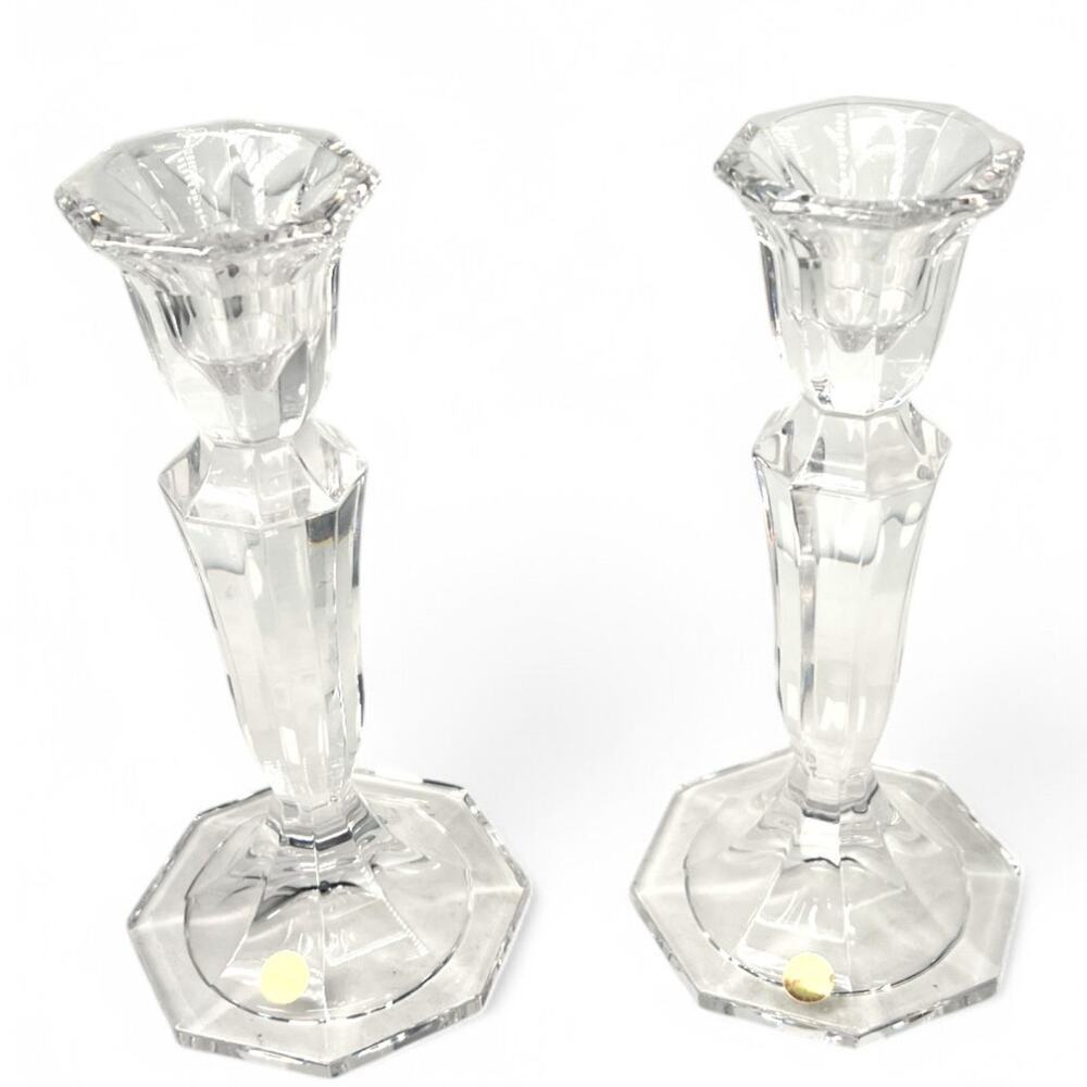Walther Glass 24% Pho Austria Lead Crystal Pillar Candle Holders Glass Classic
